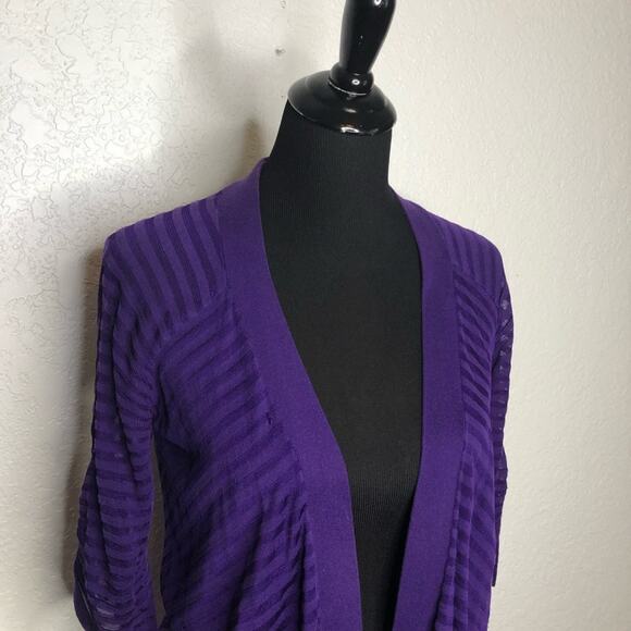 Cache purple striped tie sleeve open front cardigan size Medium - Picture 2 of 16